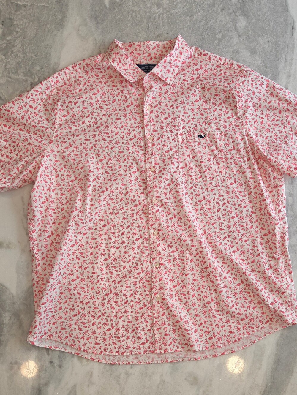 Vineyard Vines Coral Floral Short-Sleeve Button-Down Shirt
